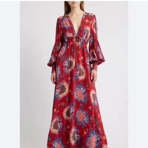 NWOT Farm Rio FLUANG LS V NECK MAXI DRESS Size S